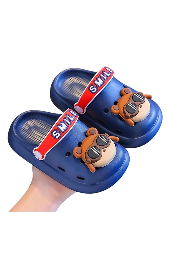 Boy Cute Pilot Bear Clogs Cute Soft Adjustable Strap Sandals Non- Beach Shoes for Kids
