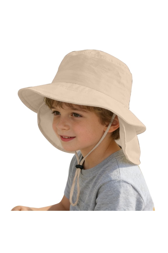 Boy Neck Flap Sun Protection Bucket Hat Wide Curved Brim Adjustable Fishing Camping Caps