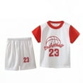 thumbnail image 1 of Byoo Boy Number Print Basketball Outfit Set Short Sleeve Contrast Neck Tee Mesh Shorts Cloth Set Sporty Active Tracksuit, 1 of 3