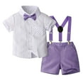 thumbnail image 1 of Byoo Boy Stripe Graphic Outfit Set Short Sleeve Button Down Shirt Suspender Shorts Cloth Set Formal Party Wedding Tracksuit, 1 of 7