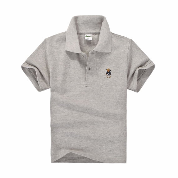 Byoo Boy's Cute Cartoon Dog Embroidered Polo Shirt Short Sleeve Collared Button Placket Casual Tee Shirt Soft Top
