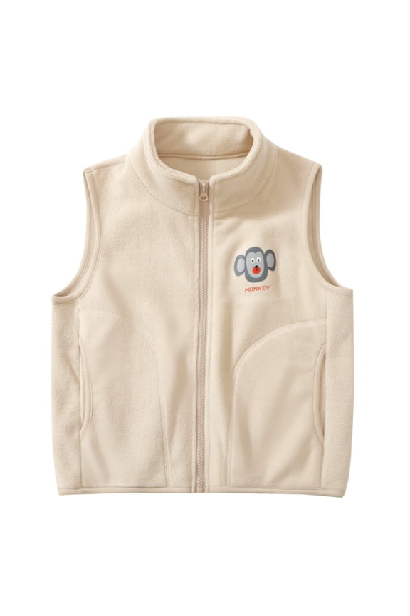 Boys Coats Sleeveless Zip Cute Monkey Print Pocket Turtleneck Vest Baby Boys Autumn Winter Casual Sport Top