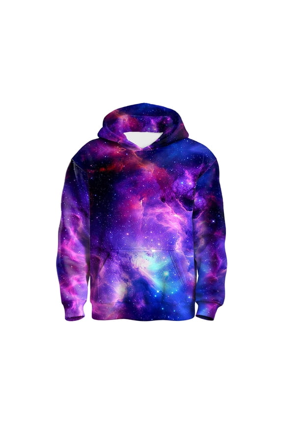 Boys Galaxy Print Hoodie Long Sleeve Hooded with Pocket Nebula Graphic Sweatshirt Soft Comfy Dreamy Kids Outerwear for Casual Wear