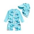 thumbnail image 1 of Byoo Boys One Piece Rash Guard with Sun Hat Long Sleeve Beach Pool Baby Soft Swimsuits,Blue, 1 of 3