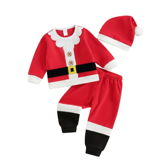Byoo Toddler Boys Outfit Sets Santa Claus Print Round Neck Long Sleeved Top And Elastic Pants 2pc Set Boys Xmas Outfit Sets