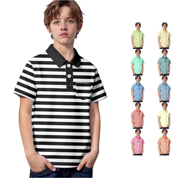 Byoo Boys Striped Polo Shirt Classic Back To School Short Sleeve Polos Classroom Daily Top