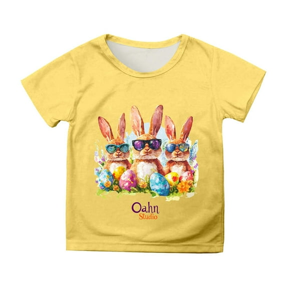 Byoo Bunny Graphic Big Girl Tee Shirt Cute Short-Sleeve O-Neck T Shirt Kids Comfy Soft Pullover Top, 10-11 Years