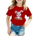 thumbnail image 1 of Byoo Bunny Rabbit Graphic Tee Top for Big Girls Easter Breathable Short Sleeved Daily Tee Shirt Casual T-Shirt,Red, 1 of 4