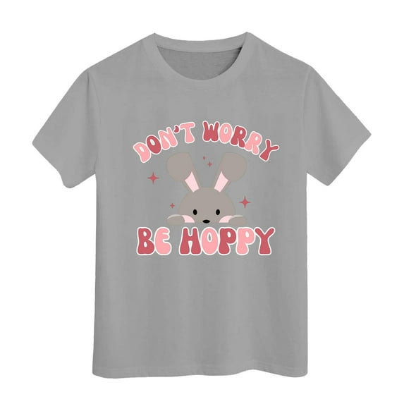 Byoo Bunny Rabbit Print Graphic Big Girl T Shirt Short Sleeve Crew Neck Easter T-Shirt Lightweight Tee Top,Grey