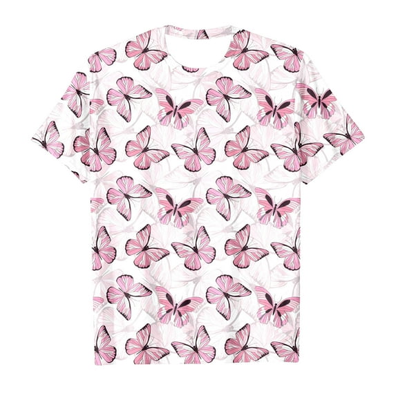 Byoo Butterfly Graphic T Shirts for Little Girls Short Sleeve Crew Neck Pullover Top Relaxed Fit Summer T-Shirt, Pink