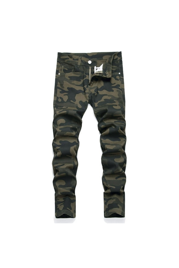 Camo Graphic Jeans for Little Boys Pull-On Stretch Pockets Denim Trousers for Kids Casual Streetwear Pants