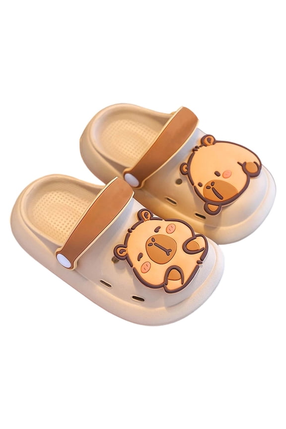 Cartoon Bear Applique Clogs for Boy Adjustable Hook-And-Loop Strap Summer Shoes Lightweight Beach Slides