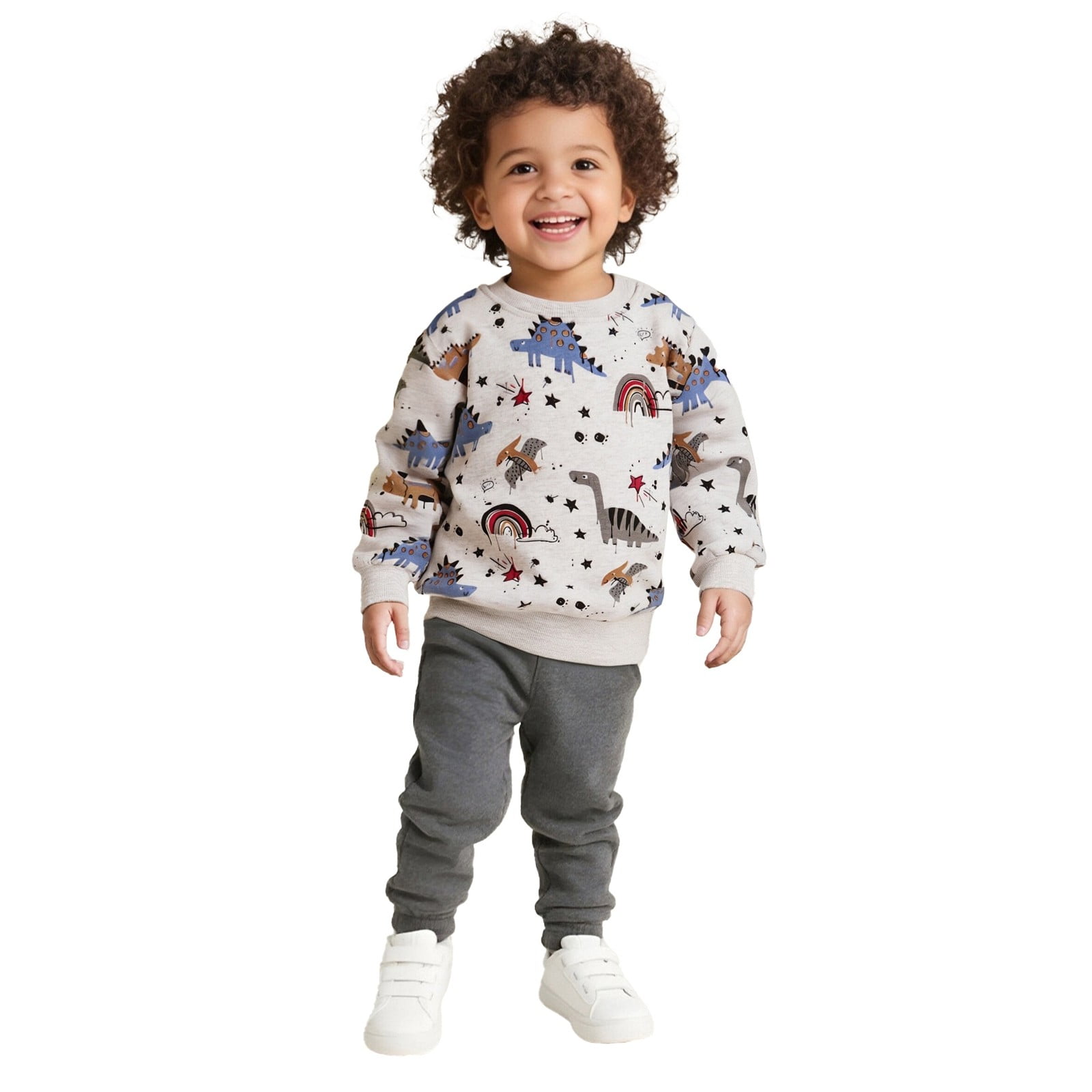 Byoo Cartoon Dinosaur Print Sweatshirt for Toddler Boy O-Neck Long ...