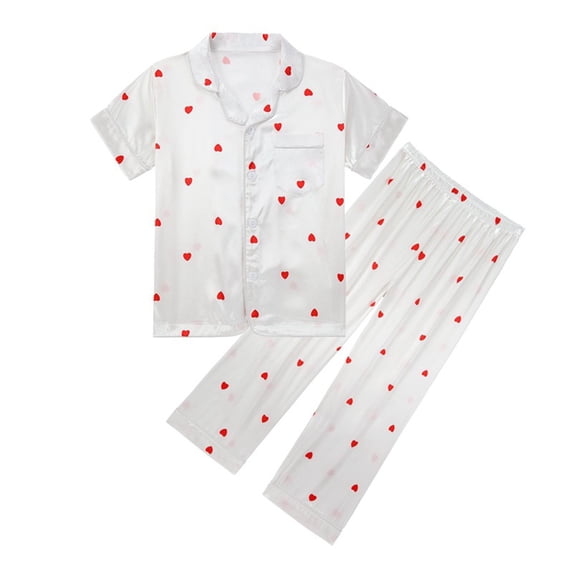 Byoo Cartoon Print Toddler Girls Pajamas Short Sleeve Button Down Top Pants Sleepwear 2 Piece Soft Pjs