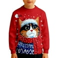 thumbnail image 1 of Byoo Cat Print Sweater for Toddler Boy Christmas Full Sleeve Round Neck Knit Ribbed Xmas Sweatshirt Soft Holiday Pullover Top, 1 of 5