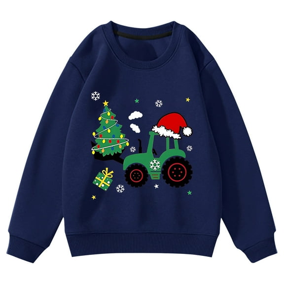 Byoo Christmas Sweatshirt for Tween Boys Car Print Long Sleeve Pullover Top Casual Soft Holiday Xmas Kids Clothing