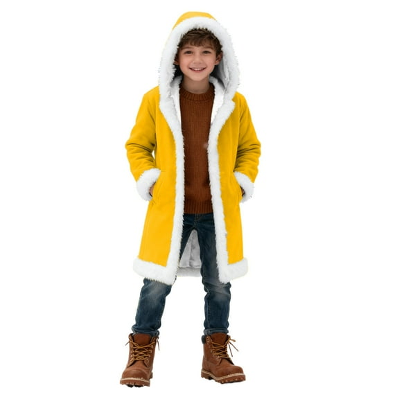 Byoo Christmas Toddler Boy Jacket Solid Color Fleece Hooded Comfortable Overcoat Winter Holiday Xmas Coat