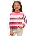 thumbnail image 1 of Byoo Crewneck Tee Shirt for Big Girl Stripe Graphic Full-Sleeve Kids Trendy T Shirt Soft Daily Pullover Top， Red, 1 of 4
