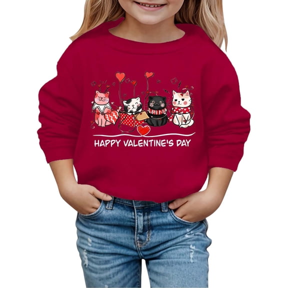 Byoo Cute Animal Graphic Toddler Boy Sweatshirt Valentine Day Round Neck Full-Sleeved Pullover Top Leisure Cozy Children Shirt