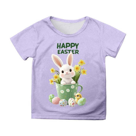 Byoo Cute Bunny Printed Tween Girl T-Shirt Easter Comfy Sport Short ...