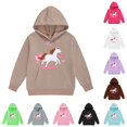 thumbnail image 1 of Byoo Cute Graphic Hoody Sweatshirt for Toddler Girls Long Sleeve Horse Printed Hoodies Play Daily Pullovers,Khaki, 1 of 4