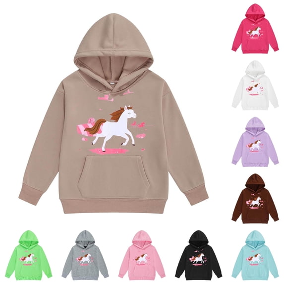 Byoo Cute Graphic Hoody Sweatshirt for Toddler Girls Long Sleeve Horse Printed Hoodies Play Daily Pullovers,Khaki