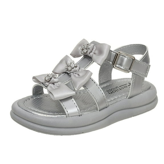 Byoo Cute Satin Sandals for Girls Bow Rhinestone Adjustable Buckle Strap Open-Toe Shoes Summer Slides
