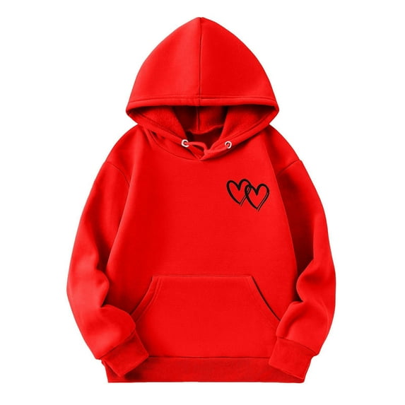 Byoo Cute Girl's Hoodie Pocket Heart Printed Long Sleeve Hooded Sweatshirt Soft Pullovers Top,13-14T