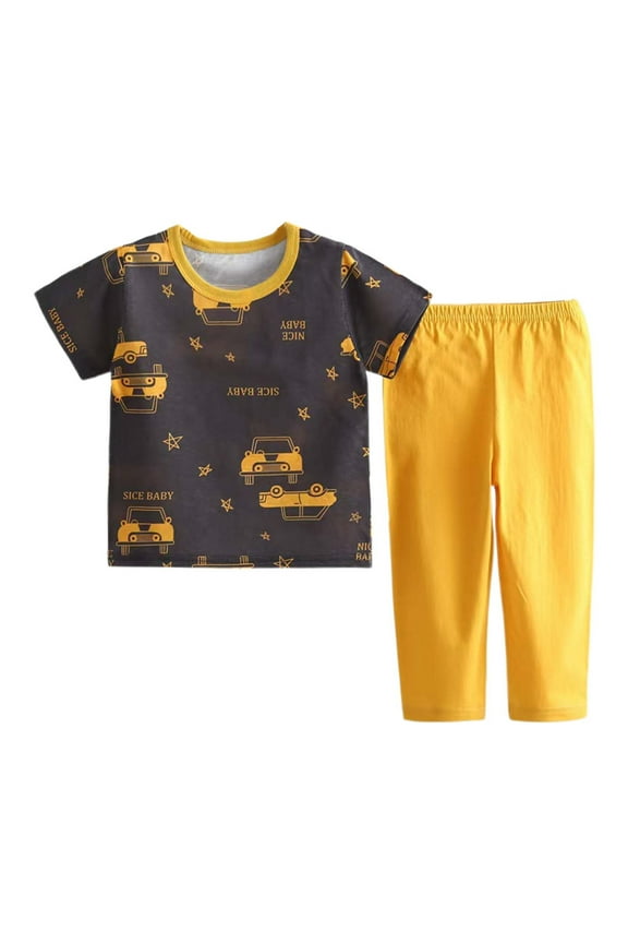 Dinosaur Graphic Tween Boy Nightwear Outfits Cute Short Sleeve O-Neck Pullover Shirt Trousers Homewear Set Comfort Casual Outfit