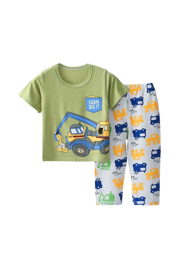 Dinosaur Graphic Tween Boy Nightwear Outfits Cute Short Sleeve O-Neck Pullover Shirt Trousers Homewear Set Comfort Casual Outfit