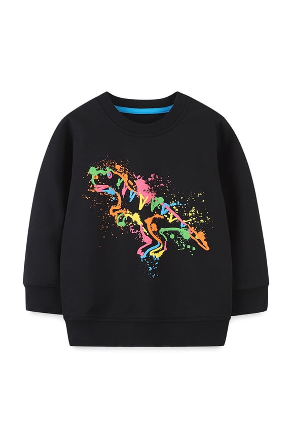 Dinosaur Print Hooded Sweatshirt for Toddler Boys Luminous Long Sleeve Pullover Shirt for Child Comfortable Soft Sweatshirts，Black