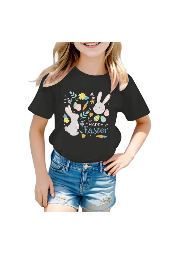 Easter Graphic T Shirt for Toddler Girl Cute Bunny Printed Pullover Top for Kids Soft Daily Tee Shirt， 4-5 Years