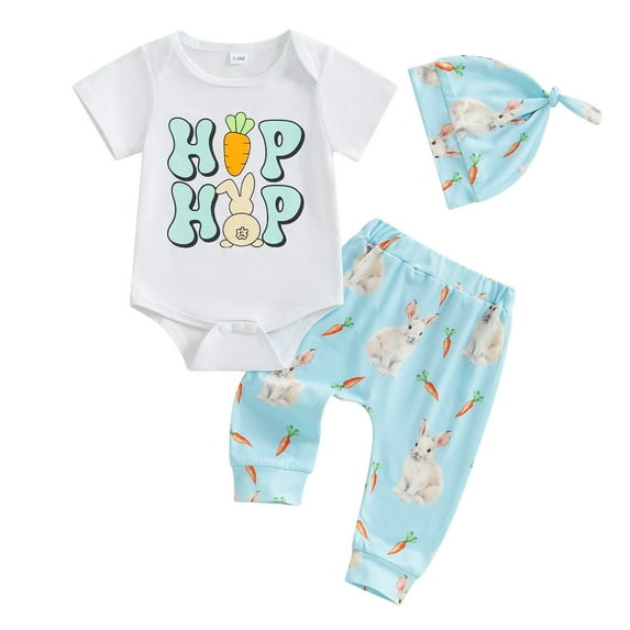 Byoo Easter Outfits for Newborn Boys Soft Letter Printed Pullover T-Shirt Pants Summer Set Active Casual Clothes Set