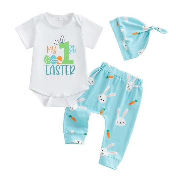 Byoo Easter Outfits for Newborn Boys Soft Letter Printed Pullover T-Shirt Pants Summer Set Active Casual Clothes Set