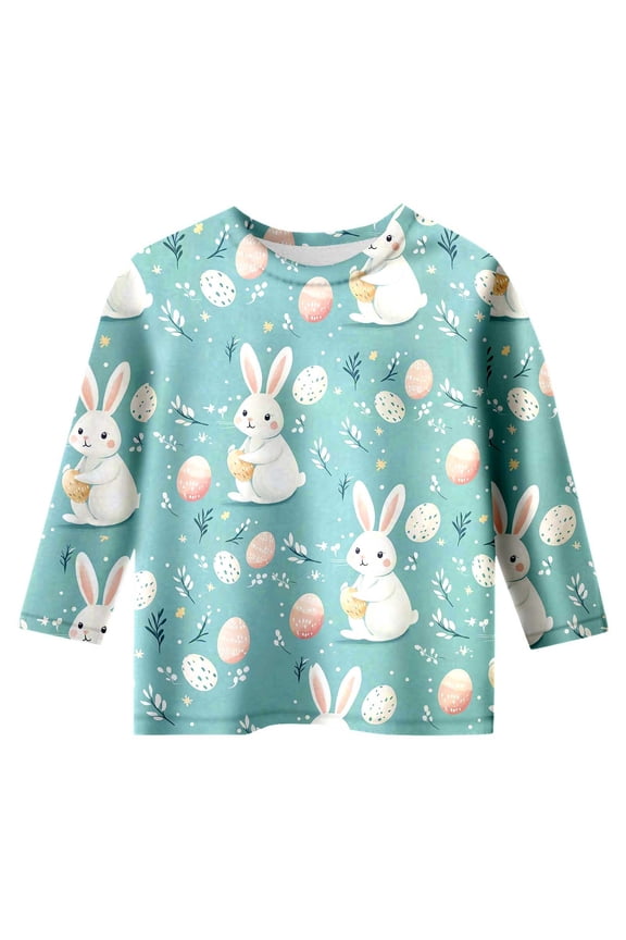 Easter Shirt for Tween Girl Bunny Graphic 3/4 Sleeve Casual T Shirt Children's Comfortable T-Shirt ,12-13 T