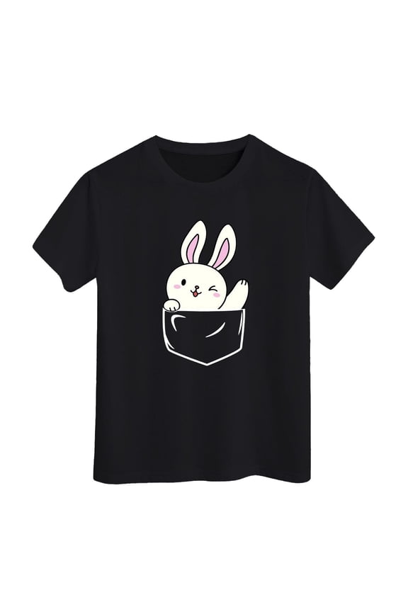 Easter Toddler Girl Tshirt Short Sleeved Bunny Rabbit Print Pullover Tee for Kids Trendy Soft Daily T Shirt, Sizes3-4Y