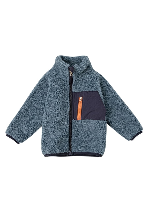 Flannel Little Boy Jacket Full Zip Patchwork Stand Collar Long Sleeve Coat Windbreakers Clothing