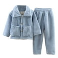 thumbnail image 1 of Byoo Flannel Toddler Girls Outfit Cozy Solid Button Down Lapel Collar Coat Pants Homewear Soft Kids Nightwear, 1 of 7