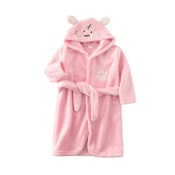 Byoo Flannel Toddler Girls Outfit Set Animal Print Full Sleeve Hoodies Robe 1PCS Nightwear Warm Night Child Bathr Sleepwear