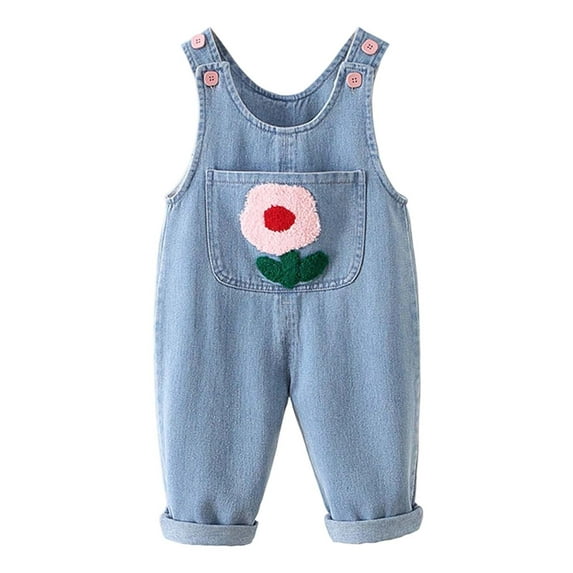 Byoo Floral Printed Toddler Girls' Corduroy Overalls Pocket Wide Leg Straight Fit for Baby Overalls Romper Comfortable Jumpsuit,Blue