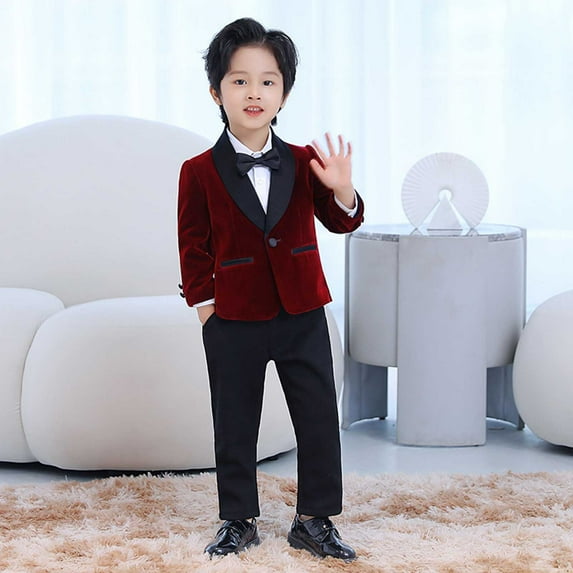 Byoo Formal Little Boys Suit Set Bow Tie Solid Color Button Down Blazer Jacket Dress Pants Outfits Soft Weeding Clothes Set
