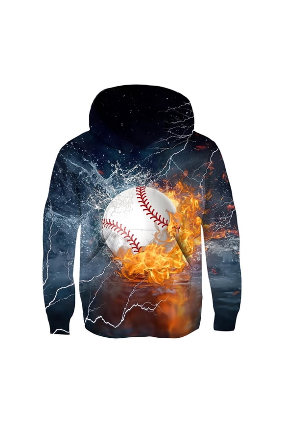 Girl's Baseball Graphic Hooded Sweatshirt Long Sleeve Pullover with Pocket Pullover Top Outdoor Pullover Hoodie