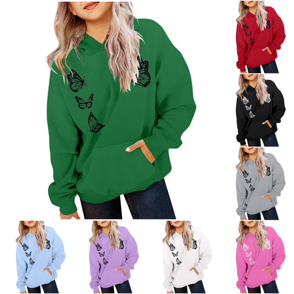 Byoo Girl's Butterfly Oversized Hoodie Long Sleeve Pullover Hooded Sweatshirt Casual Daily Top,Green