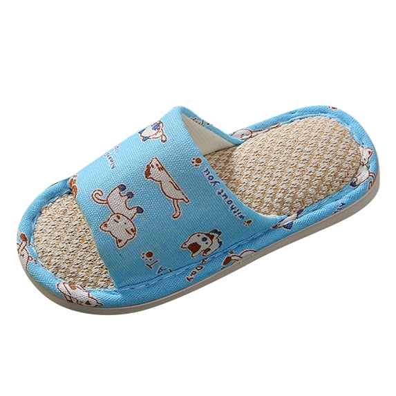 Byoo Girls Cartoon Cat Linen Slide Sandals Open-Toe Breathable Summer Slippers Non- Lightweight Home Shoes