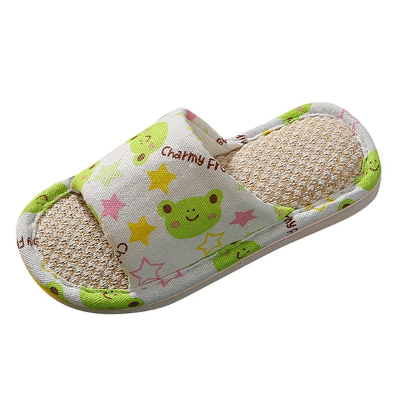 Byoo Girls Cartoon Cat Linen Slide Sandals Open-Toe Breathable Summer Slippers Non- Lightweight Home Shoes