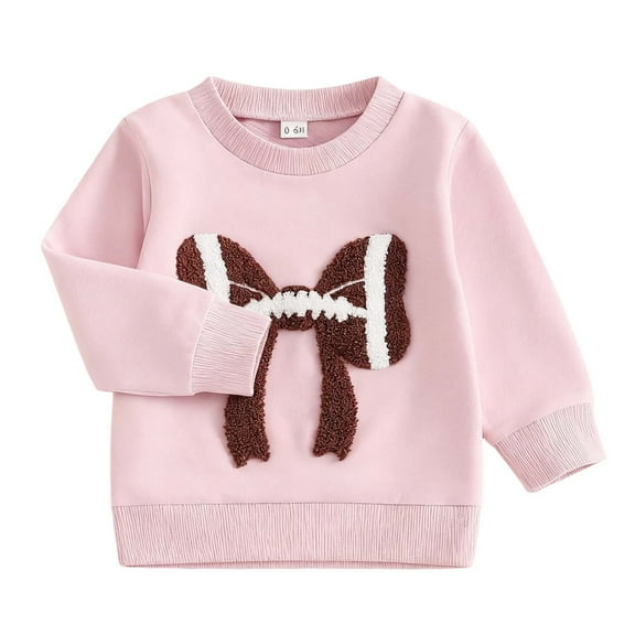 Byoo Girls Clothing Bow Football Embroidery O-Neck Long Sleeve Hooded Pullover Top Little Girls Winter Autumn Clothes