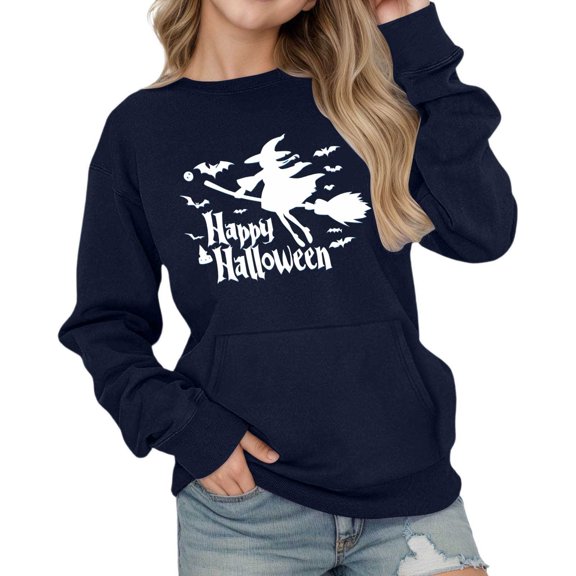 Byoo Girls Clothing Halloween Oversized Print Long Sleeve Hooded Sweatshirt With Pocke Teen Girls Streetwear Fall Clothes