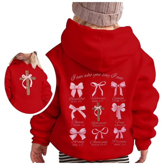 Byoo Girls Graphic Pullover Hoodie Bow Print Hooded Sweatshirt Long Sleeve Casual Pullover Top Soft Cozy Outdoor