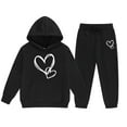 thumbnail image 1 of Byoo Girls Outfits Set Winter Heart Print Hoodie & Joggers Comfy Casual Kids Unisex Sweatsuit, 1 of 4
