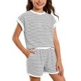 thumbnail image 1 of Byoo Girls' Striped Clothes Set Short Sleeve Tee Shorts Set 2 Piece Pocket Outfit, 1 of 4
